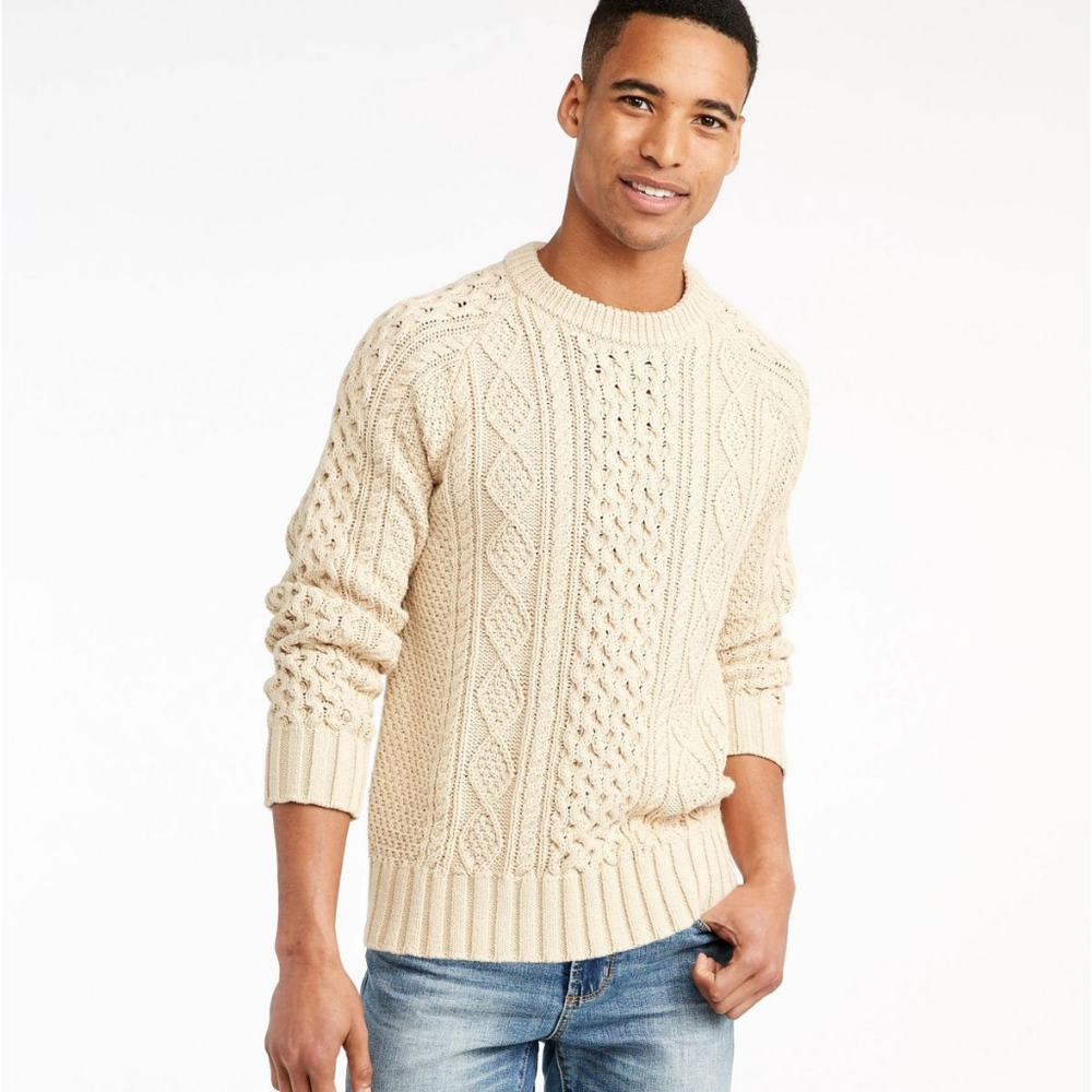 L.L. Bean Cream Cable Knit Crewneck Sweater